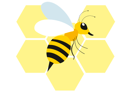 Ilustración de abeja en un panal para el programa de Biología Ambiental de la Universidad de Ibagué